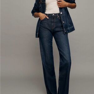 Reformation High-Rise Straight Leg Jeans in Dark Indigo